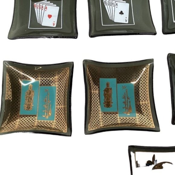 Set of 9 Vintage Glass Cocktail Ashtrays Trinket Dishes Salt Cellar Barware - Picture 4 of 7